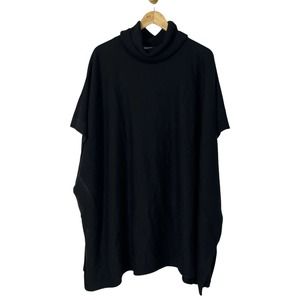 DENIM & CO Cowl Neck 3/4 Sleeve Ponch with Rib Trim Black XL / 1X